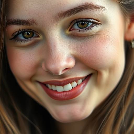 Close-up portrait of a young woman smiling softly in natural light.