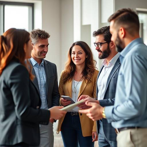 Image of a group of diverse employees collaborating in a business meeting, conveying teamwork.