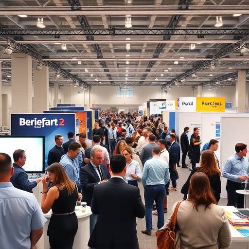 Image of attendees networking at a business expo, showcasing the professional environment.